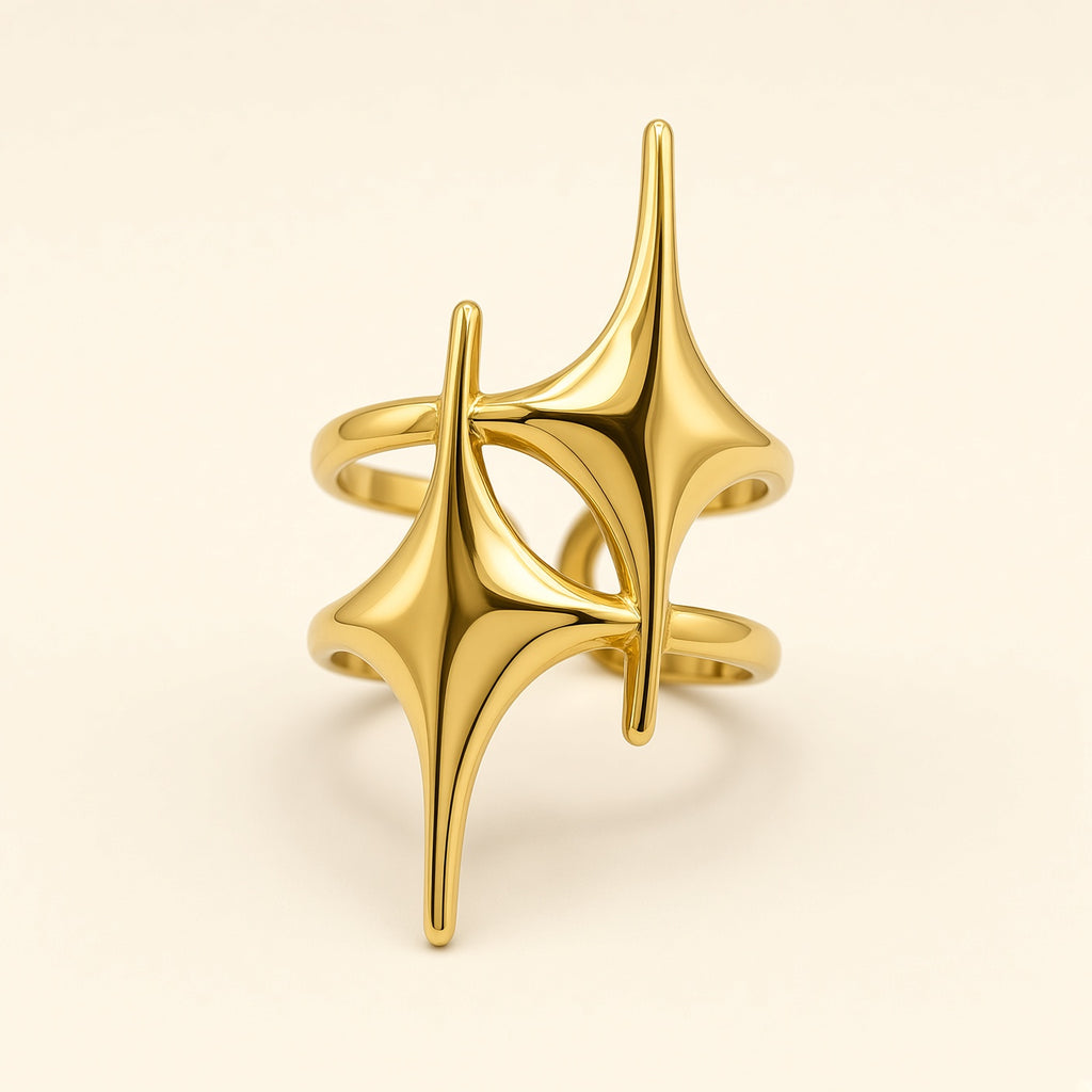 Bague ajustable Alexandra dorée — vue de face, deux étoiles