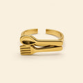 Bague ajustable Gourmet dorée — vue de face, fourchette et cuillère