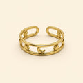 Bague ajustable Tani dorée — vue de face, étoiles et lunes